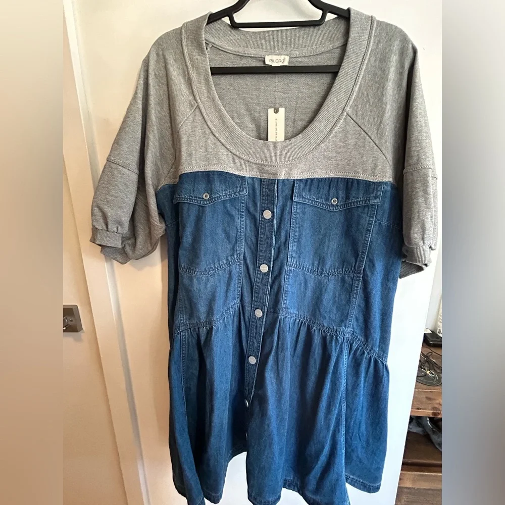 Anthropologie Pilcro Denim Sweatshirt Twofer Swing Dress XL - Picture 4 of 9